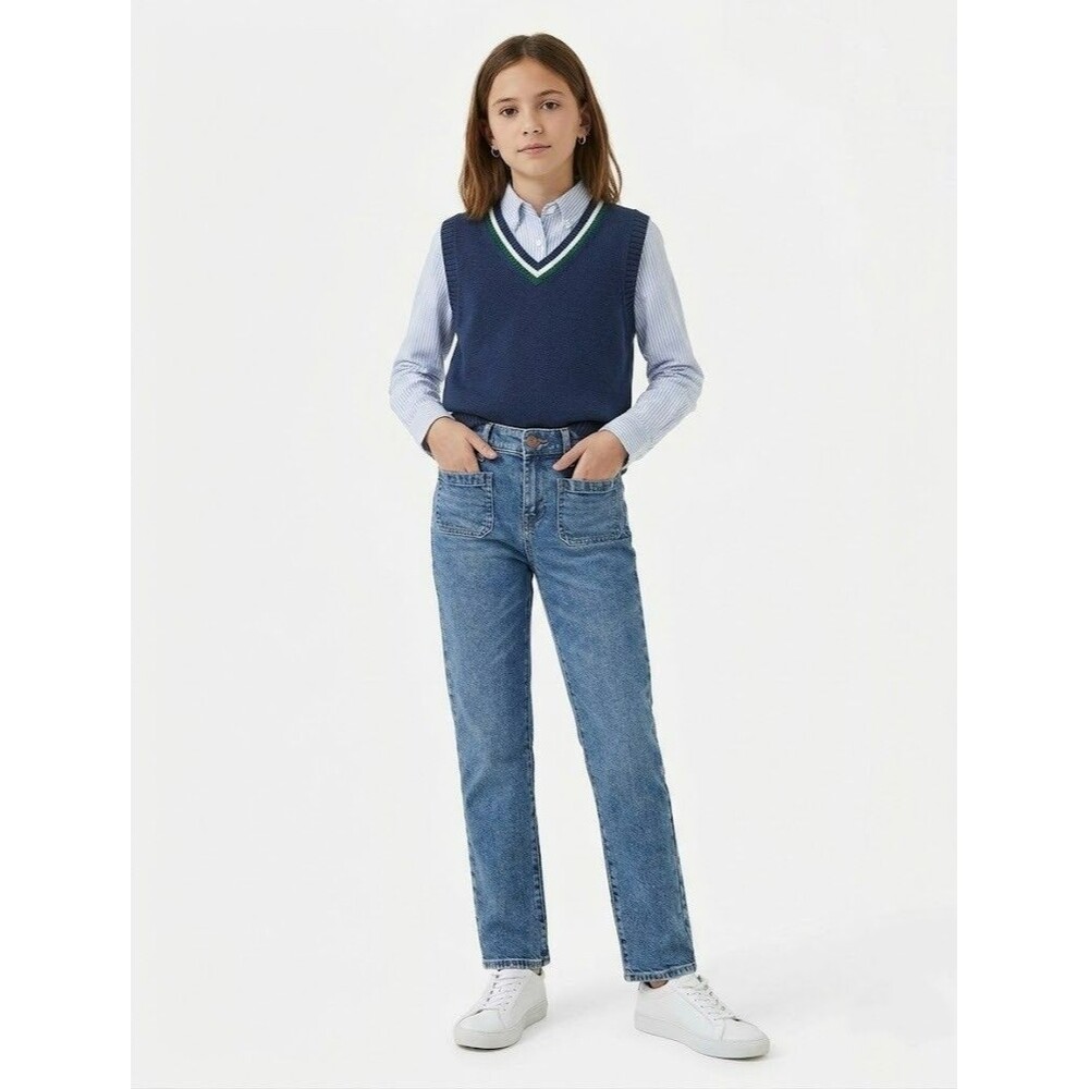 Crewcuts Girls 12 Straight Leg Jeans Adjustable Waist Medium Wash NWT